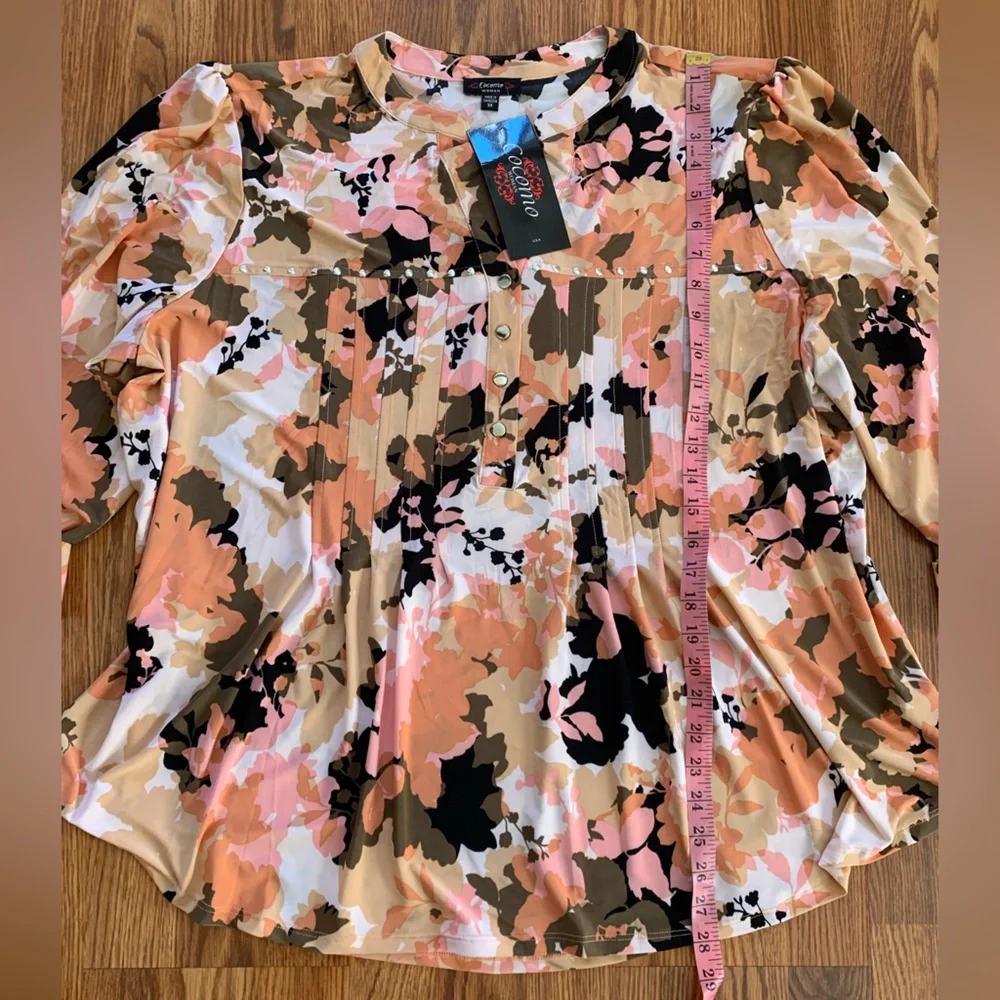 COCOMO 3X Beige Pink Studded 3/4 sleeve Plus Size women’s Pintuck Blouse t…_9